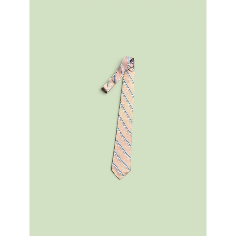 Cromwell & Stokes Mens Silk Tie Handmade in Italy Rose Blue Striped Necktie